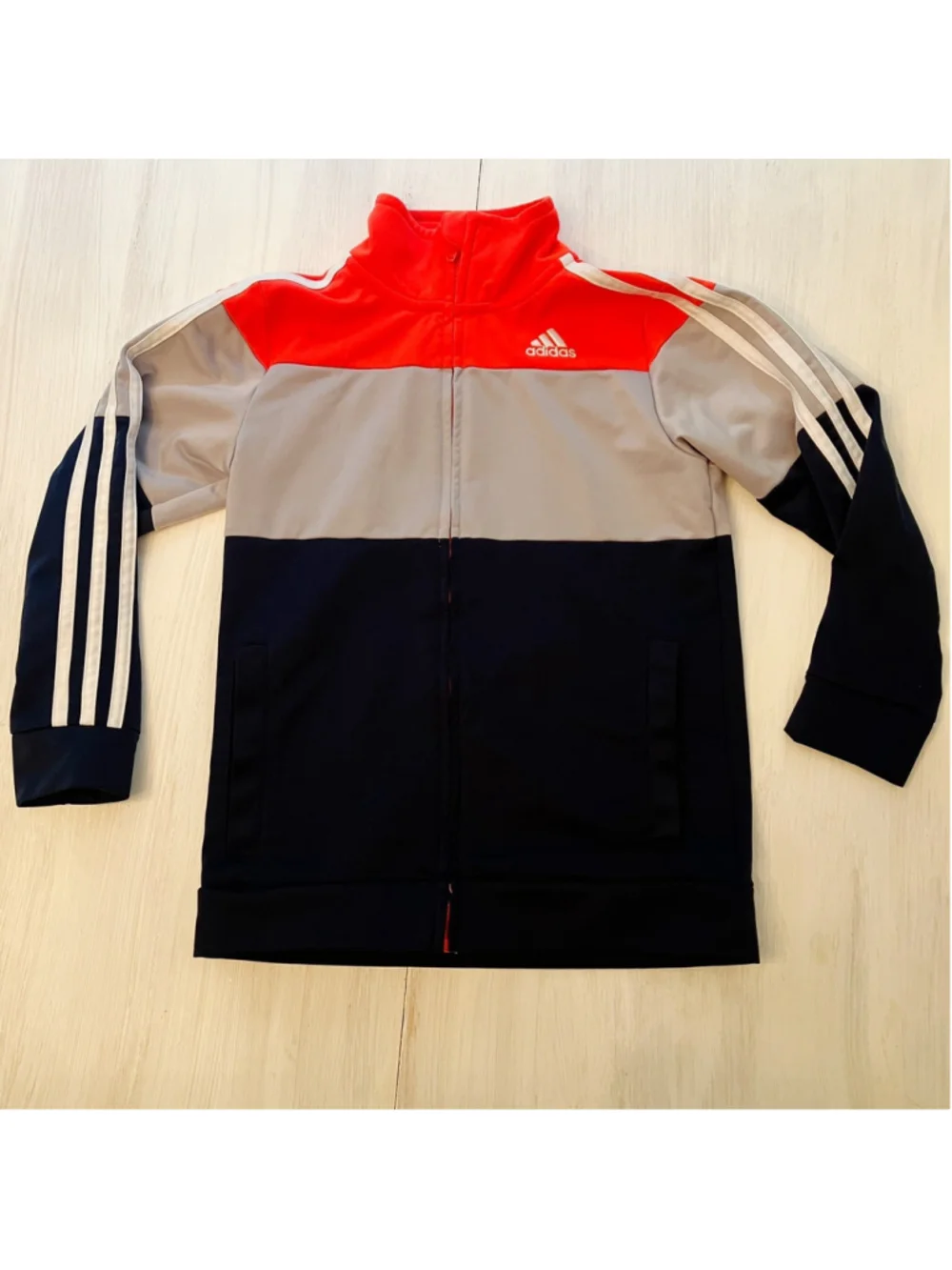 School Sports Play ADIDAS Boys Tricot Track Zip Jacket SIZE 7 Colorblock LOGO